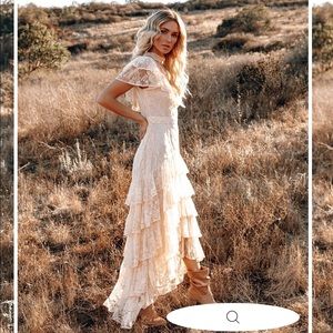 Fontana High Low Ruffle Lace Maxi Dress